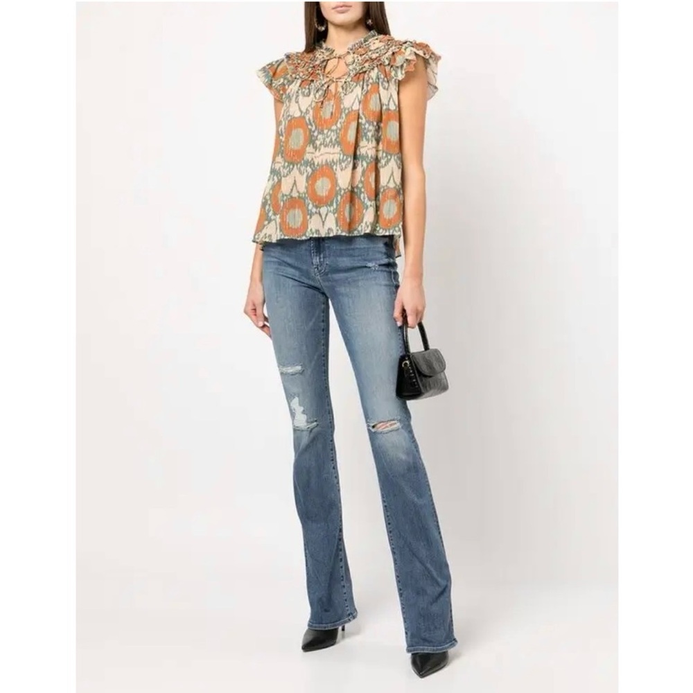 Ulla Johnson Cora Split V Neck Ruffle Flutter Sleeve Chiffon Top Blouse Nimbus 2
